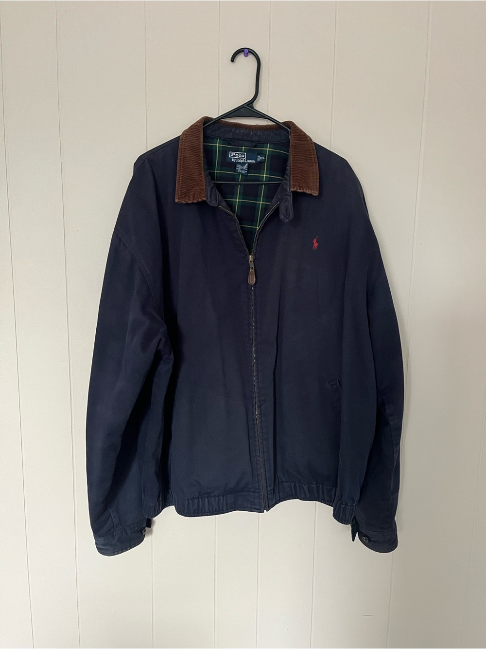 Ralph Lauren Navy Bomber Jacket with Brown Cord Collar